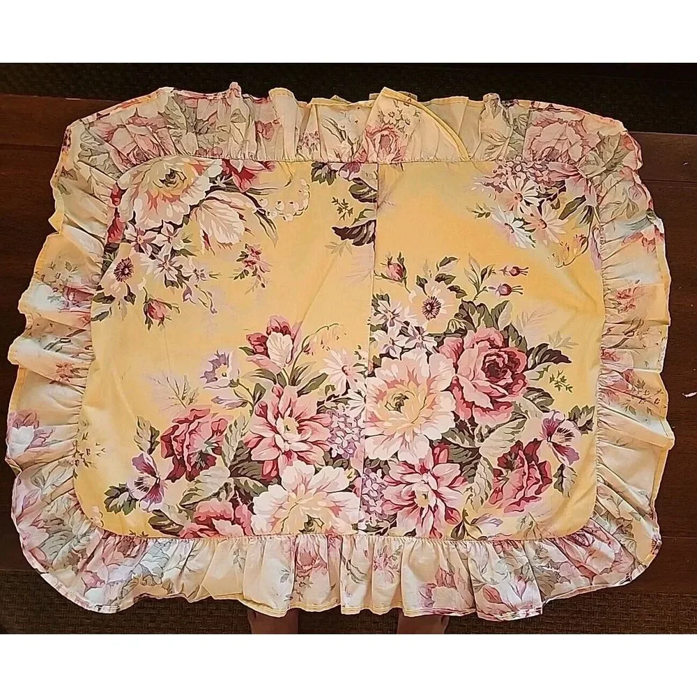 Vintage RALPH LAUREN Sophie Brooke STD Pillow Case & Sham Yellow Floral‎ RUFFLED
